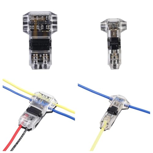Janasiba Conectores de Cable en T para Cables de 14 A 18 AWG, Sin Pelado de Cables, Conectores de Cable de 3 Vías Combinados, Conectores de Empalme de Cables, Paquete de 12