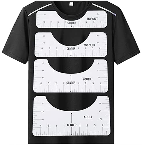 4pc Tshirt Ruler - Tshirt Ruler Guide for Vinyl Alignment - Tshirt Alignment Tool - Tshirt Ruler Guide for Heat Press to Center Your Designs for Infant, Toddler, Youth, and Adult Sizing