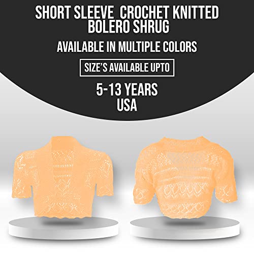 Gal Moda | Little Girl Short Sleeve Cardigan Shrugs in Knitted Pointelle | Cardigan Sweater Elegant Shrugs for Kids Peach4