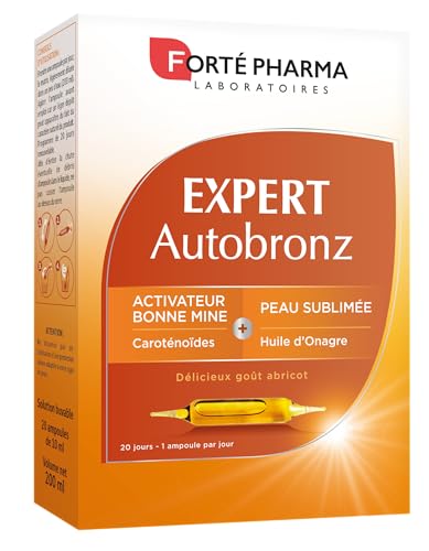 Forté Pharma - Expert AutoBronz | Complément Alimentaire à base de Carothénoïdes et Huile d'Onagre - Effet Bonne Mine | 20 ampoules