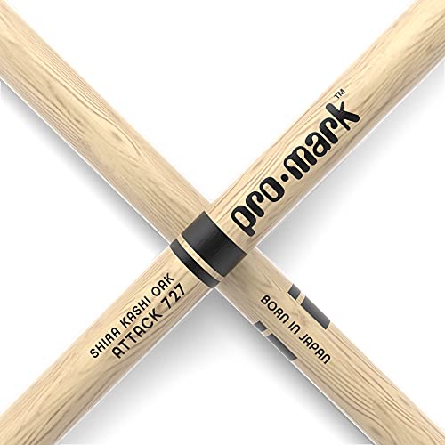 Promark Classic Attack 727 Shira Kashi Oak Drumsticks, Oval Wood Tip, One Pair #TOP4