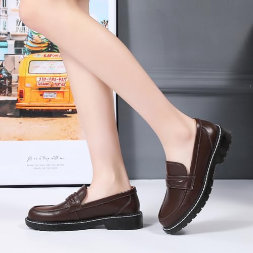 Image of XMM Black Loafers for Women Chunky Loafer Shoes Penny Loafers Flats Lug Sole Lightweight Slip On Ladies Shoes Business Casual Dressy Comfortable Office Shoes