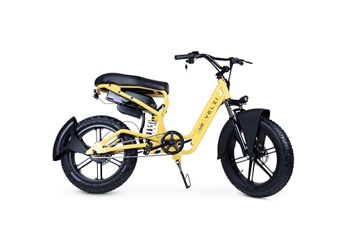 Image of Velzi Electric Cycle for Adults | Fat Tyre E-Bike | Dual Suspension | 25 km /h Top Speed | Comfortable Upright Ride | Stylish Urban Commuter Electric Bicycle (Canary Yellow)