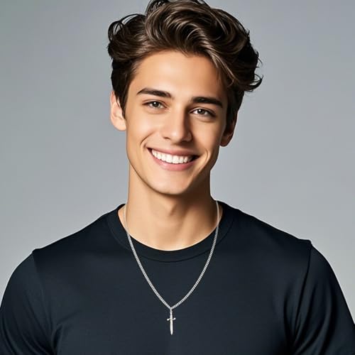 Heart Sword Necklace For Couples Him And Her Gold Silver Stainless Steel Cuban Water Ripple Chain Zirconia Dainty Trendy Matching Sword Through Heart Necklace Set Valentines Day Jewelry Gift4