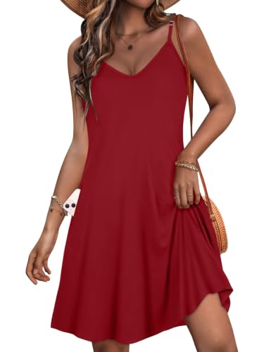 Image of Womens Spaghetti Strap Dress Summer Dresses Beach Pocket Casual Sundresses