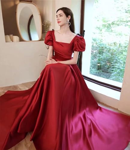 Puffy Sleeve Prom Dresses Long Satin Princess Ball Gown Pockets A Line Evening Gowns for Women Formal3