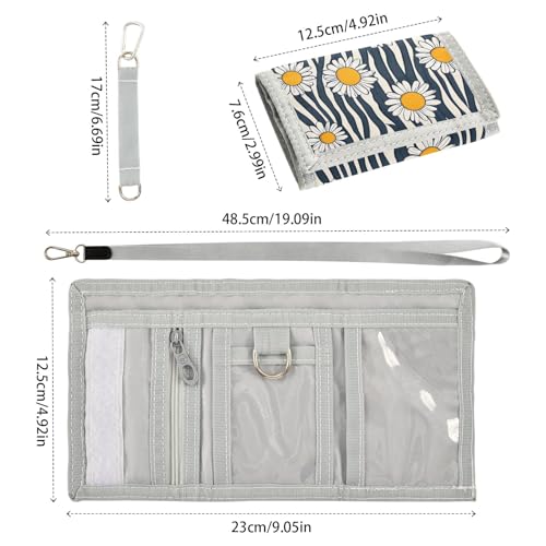 ALAZA Kids Wallets for Boys Girls Toddler Trifold Wallet Children Small Black White Striped Daisy with Zipper Coin Pocket3