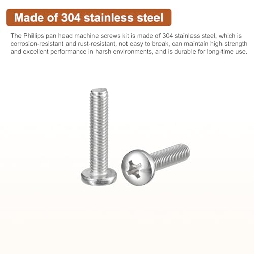 DTGN 3/8-16x1-3/4" Pan Head Machine Screws, 10Pcs 304 Stainless Steel, Phillips Drive, UNC Full Thread, Bright Finish, Screws Bolts Kit - Image 3