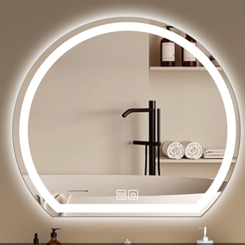 Miroir mural moderne en demi-cercle LED 3 couleurs à intensité variable pour vasque - 2