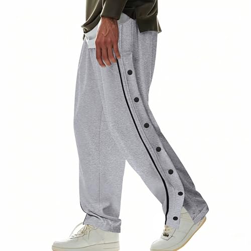 Mens Side Button Pants Elastic Waist Drawstring High Split Sweatpants Post-Surgery Tear Away Pants