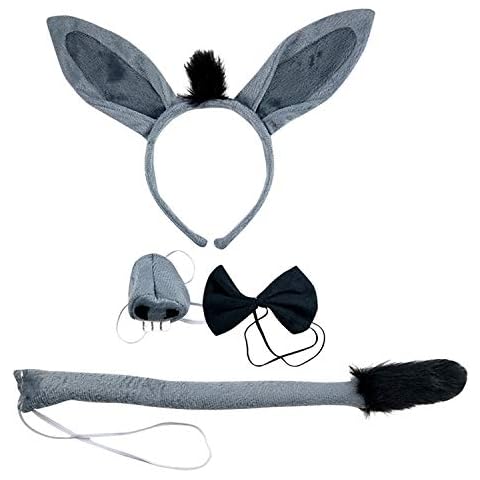Evelin LEE 4PCS Children Festival Halloween Cute Headwear Ear Tie Tail Outfits Headband Cosplay Costume Accessories for Animal Theme Cosplay Decoration,Donkey, One size (03BFA0655DK-4p-CA-ZL) Cover