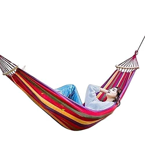 VAJIN Portable Swing Cotton Stripe with Strong Hammocks Rope Beach Sleeping Bed Backpack Spreader Tree Hanging for Travel Garden Striped Ultralight Outdoor Jula Camping Hammock (Multicolor)-Set 1-image-34