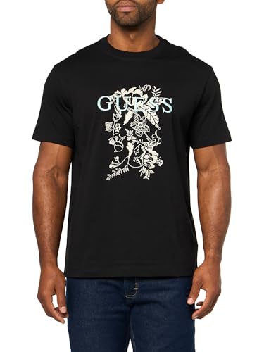 Guess Mens Eco Short Sleeve Logo Floreal Embro Tee Jet Black Medium