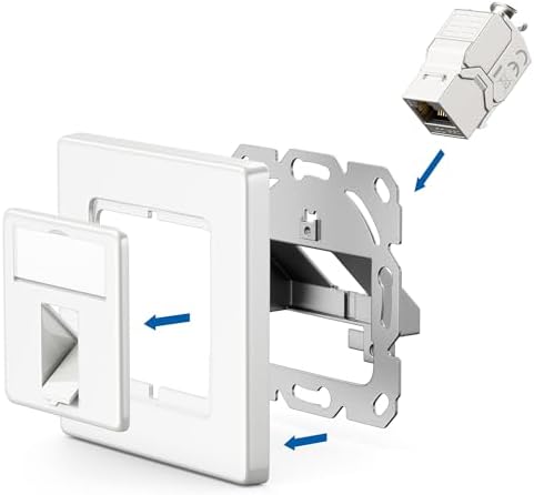 deleyCON 4x Zestaw Gniazd Sieciowych Keystone CAT8 2000 MHz 40 GBit/s Podtynkowy 4x Gniazdo Sieciowe & 4x Moduł Keystone z Gniazdem RJ45 STP Ekranowana Metalowa Obudowa Gniazdo Danych Kabel Sieciowy