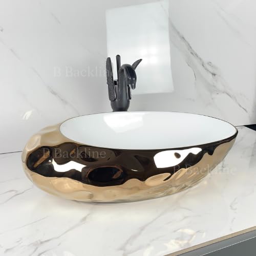 B Backline Ceramic Table Top Vessel Sink Wash Basin Over Counter/Counter Top Wash Basin For Bathroom & Living Room 20.5 X 12.5 X 5.7 Inches (Rosegold White) (B0C8MRJJCL) Amazon Price History, Amazon Price Tracker
