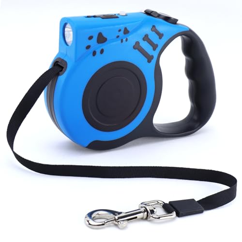 COSOWO Retractable Dog Leash with USB Rechargeable Flashlight for Night Walks 16FT Automatic Telescopic Tractor Dog Leash for Small and Medium Dogs Light Blue