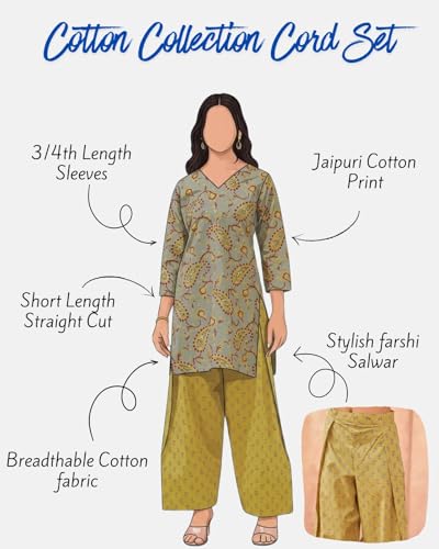 Image of Womanista Women Printed Cotton Kurta Set for Woman | Jaipur Coord Set | Farshi Salwar Suit
