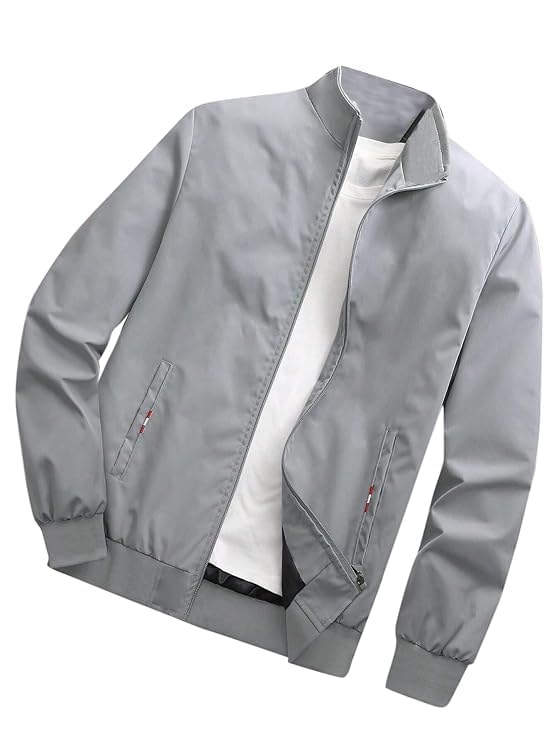 Image of TAGAS Men's Regular Jacket Fit For Casual Wear || Low-Cut Standing Collar || Full Sleeve | Stylish Jacket For Men ||Regular Fit Zip-Up Casual jacket|| bomber jacket for men(MJ-9015)