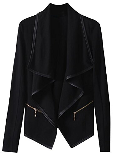 Oberora Womens Plus Size Zip-Up Splicing Leather Cardigan PU Jacket Black XXXL