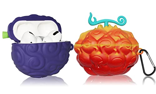 [2Pack] Fruit Cover for AirPods Pro Case Cute 2019,3D Cartoon Silicone Protective Accessories Set Kit for Devil Fruit for AirPods Pro 1st Generation Case for Boy Girl(Purple&Red Yellow Devil Fruit