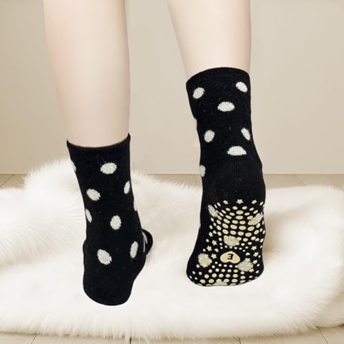 Image of Cute Polka Dot Yoga Socks for Women - 3 Pairs Non Slip Grip Pilates Barre Socks, Cozy Crew Style, US Size 5-9