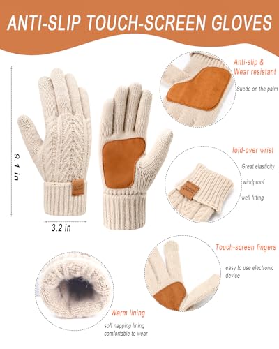 Womens Winter Beanie Hat Scarf Gloves Set Long Warm Men Fleece Lined Hat Pom Pom Touchscreen Gloves Cold Weather Gift4