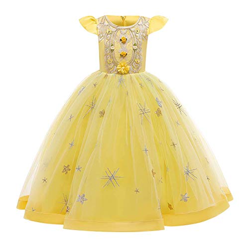 Girl Flower Royal Palace Lace Maxi A line Party Summer Dress Floor Length Princess Formal Prom Gothic Victorian Gowns Fancy Masquerade Dress Up for Party Wedding Pageant Yellow-02 13-14 Years