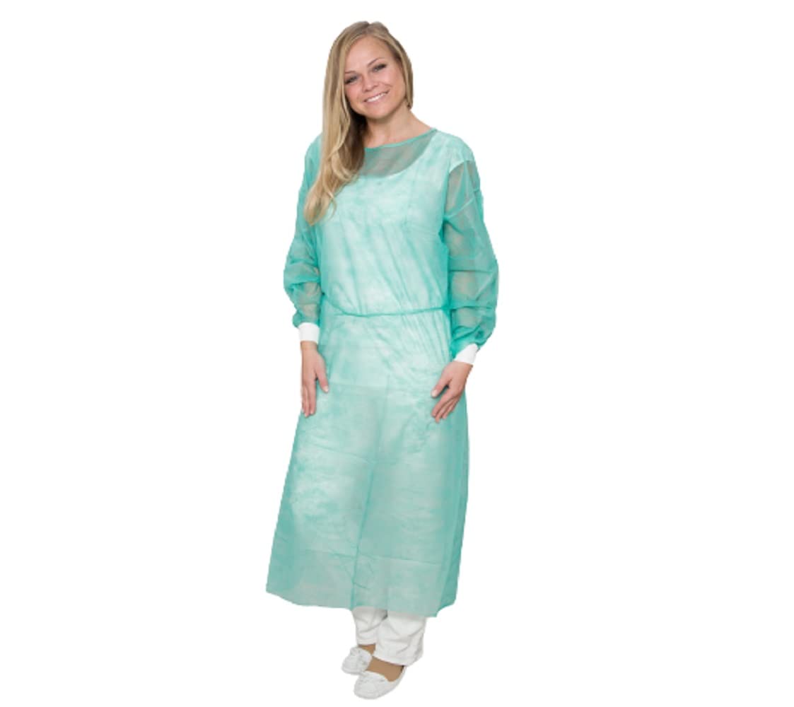 Vlies-Isolationskittel | Schutzkittel | EN 14126 PE-Teil-Laminierung | Strickbündchen | 140 x 135 cm (Einwegkittel für Testzentren und Krankenhäuser) (Grün)