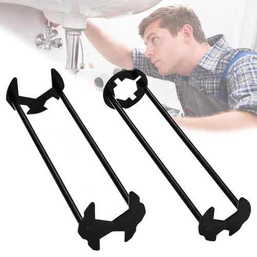 2 Pcs Four-jaw Hex Wrench, Basin Wrench Set, 7 Sizes Carbon Steel Multifunctional Sink Wrench, Tight Spaces Maintenance Installation Removal Faucet Tools, for Kitchen Bathroom Most Screws & Threads