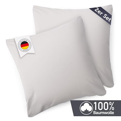 Blumtal Kissenbezug 40x40 cm (2er Set Kissenbezüge) - Hellgrau - 100% Baumwoll-Jersey, Oeko-Tex Zertifiziert… – Ansicht 2