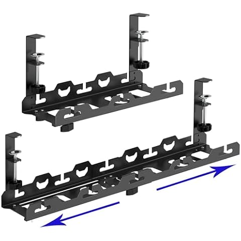 Turfson Cable Management Under Desk, Length Adjustable Cord Organizer Metal Large Capacity Wire Storage Standing Cable Holder Tray for Desk Cable Box Organization Desk Cord Hider Rack Cover