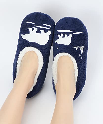 Image of DICUIRD Womens Cozy&Warm Soft Sole Slipper Socks with Grippers-Girls Teddy Fleece Indoor Slipper with Non-skid Bottoms