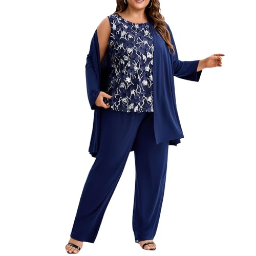 Plus Size Mother of The Bride 3 Piece Pantsuit Set with Embroidered Sequin Applique Vestfor Wedding Guest Formal Outfit4
