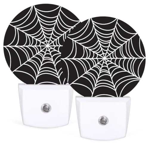 LLCXCSI Plug-in Led Night Light with Auto Dusk to Dawn Sensor for Boys Girls Room Decor, Wall Lamp Nightlights for Hallway,Bedroom, Kids Room, Kitchen, Stairway, (Black Spider Web, 0.5W, 2 Pack)