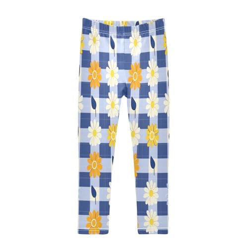 Bolaz Toddler Girls Leggings Printed Yoga Pants Leggings Blue White Grid Flower for Kids