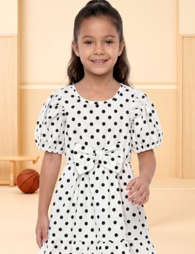 Image of Amazon Brand - Symbol Girls Bow Detail Pure Cotton Knee Length Casual Dress