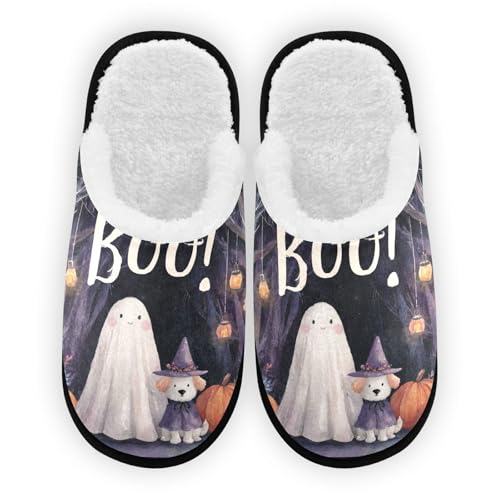 Halloween Pumpkin Ghosts Black Dog Slippers For Women Men Soft Memory Foam Non-Slip Hallowmas Winter Indoor House Shoes Travel Slipper