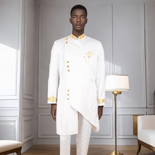 Men`s Suit Slim Fit Embroidery Single Breated Blazer and Pants Set African Clothes Formal Outfits3