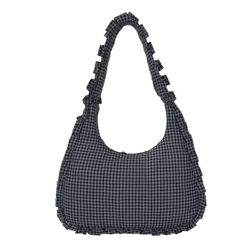 Bow Purse Ruffled Bow Shoulder Bag Large Gingham Handbag with Zipper Stylish Trendy Gift for Women Daily Travel4