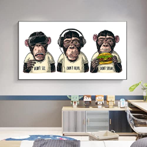 Toile trois singes gorilles 70x140cm tableau animal abstrait salon