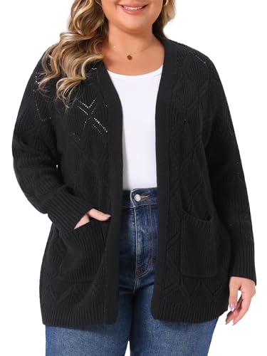 Agnes Orinda Plus Size Women's Fall Winter Sweater Cardigan Open Front Long Sleeve with Pockets Knit Cardigans