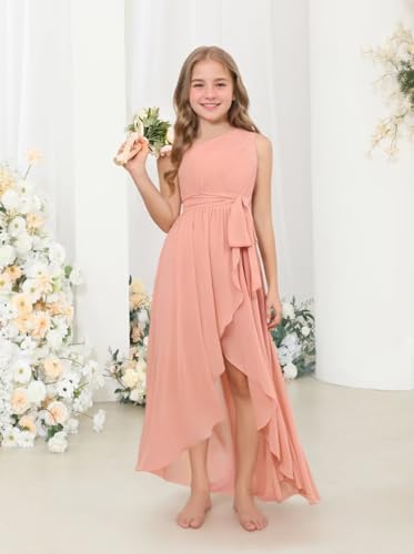 Sleeveless Junior Bridesmaid Dresses for Girls Chiffon Flower Girl Dress One Shoulder for Wedding Party Pageant3