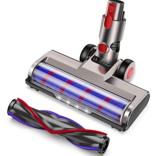 Brosse pour Dyson V7 V8 V10 V11 V15, Brosse Dyson Flexible et Pivotante à 180° avec 4 Lampes Frontales LED et 2 Rouleaux de Remplacement Sols Durs et...