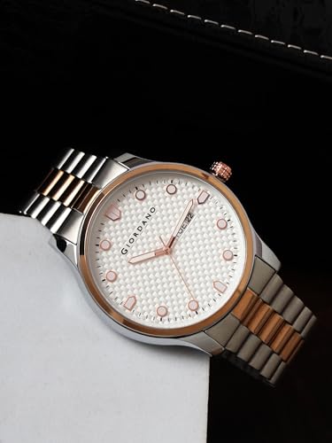 Image of Giordano Analog Watch for Men with Two-Tone Stainless Steel Strap & Textured Dial, Day-Date Display, Elegant Casual Style