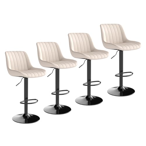 Image of Youhauchair Adjustable Faux Leather Bar Stools Set of 4, Beige | Swivel, Counter Height, Back & Footrest, Armless, PU, Modern, Kitchen Island Stool, Upholstered Dining Room Chair