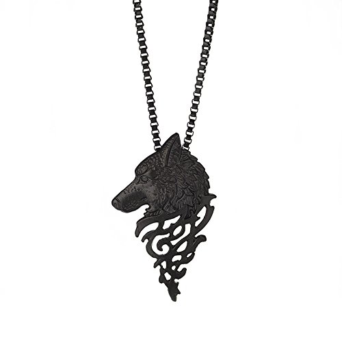 Keliay Wolf Head Shape Alloy Pendant Jewelry Necklace Best for Gift (C)