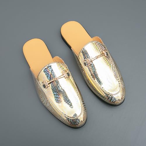 Mens Fashion Shine Patent Leather Slip-On Backless Mule Smoking Slippers Horsebit Loafers Round Toe Non-Slip Casual Shoes for Luxury Dress Wedding Party Prom4