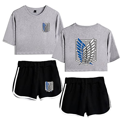 LKY STAR Anime Cintura Alta Camiseta y Pantalones Cortos de Verano 2 Piezas Set para Mujeres/niñas