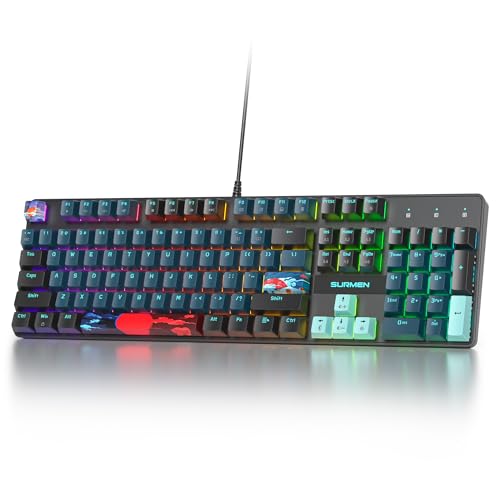 Image of Full Size Mechanical Keyboard, Creamy Keyboard with Number Pad, 104 Keys Wired Gaming Keyboard with Red Switch, RGB Backlit for PC Laptop