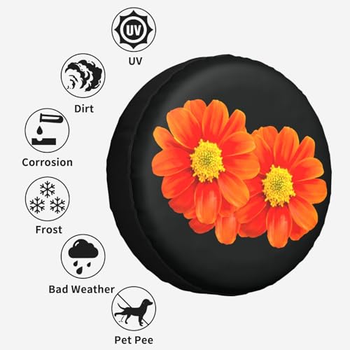 Image of Delerain Orange Flower Spare Tire Cover for Jeep RV Trailer SUV Truck and Many Vehicle, Wheel Covers Sun Protector Waterproof (15 Inch for Diameter 27 inch-29 inch)